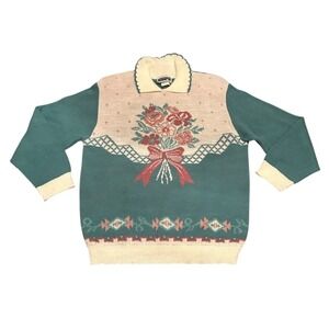 Vintage Grannycore Floral Flowers Sweater Cape Cod Sportswear Womens Size Medium